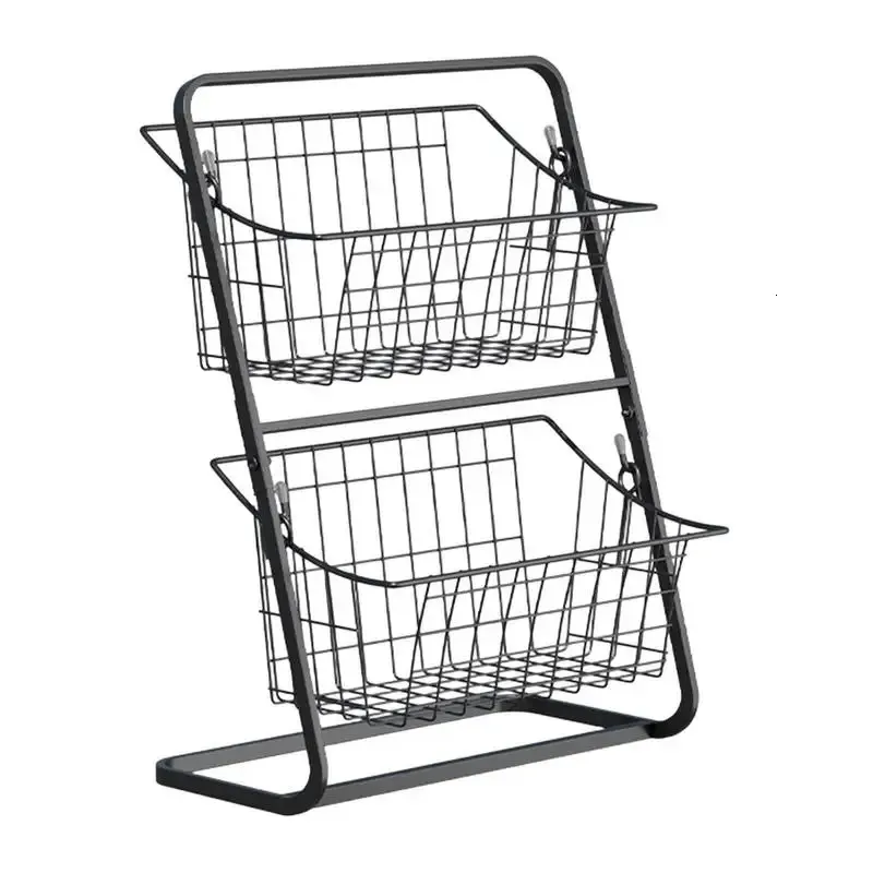 Cesta de frutas de metal de 2 camadas destacável suporte de armazenamento de vegetais bancada prateleira rack de pão de ferro resistente para casa e cozinha 240125