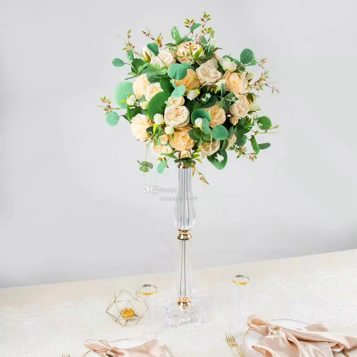 40cm to 120cm)Gold / Clear Acrylic Crystal Pillar Candle Stand Table Centerpiece Wedding Flower Bowl Pedestal 409