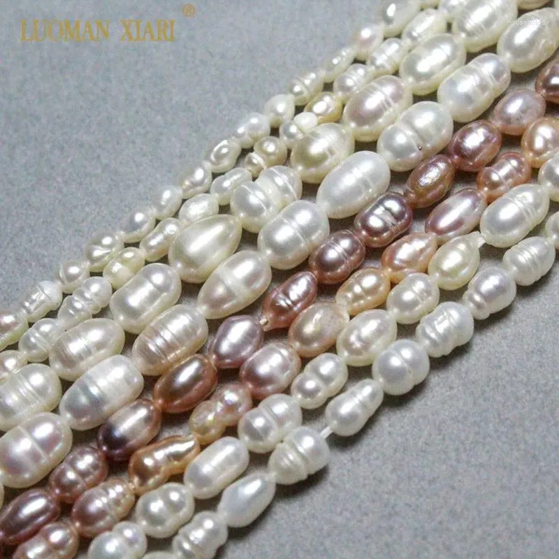 Pierres précieuses en vrac fines perles d'eau douce naturelles roses et blanches en forme de riz pour la fabrication de bijoux, bracelet, collier, fil de 3 à 5 mm, 35,6 cm.