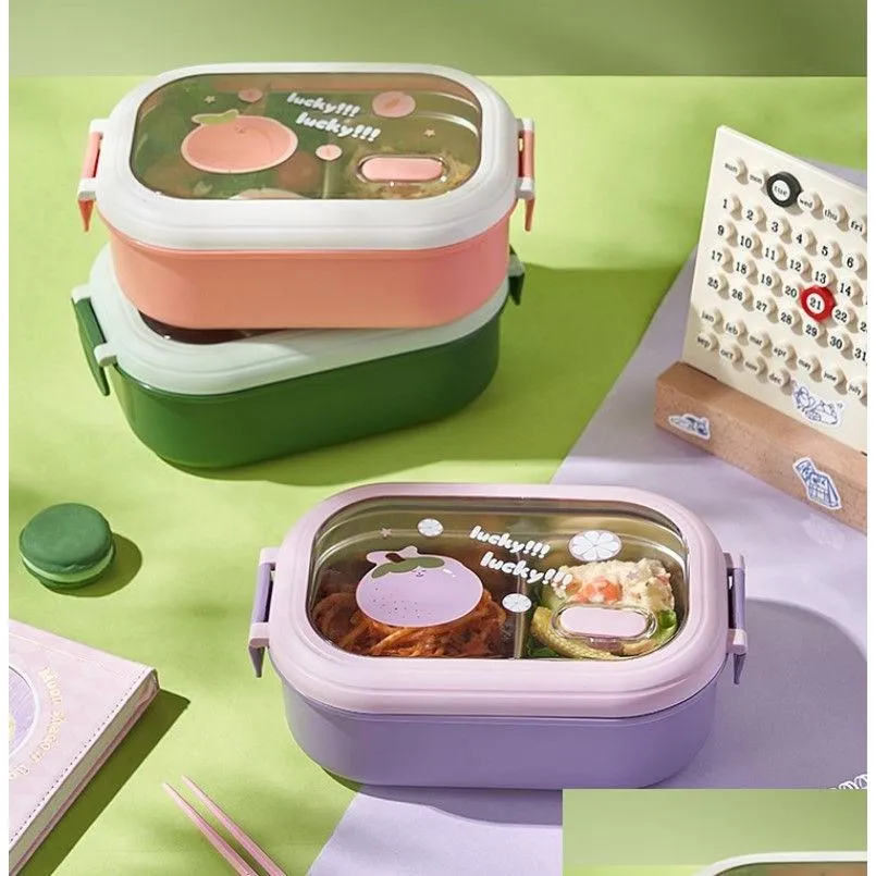 Dinnerware Sets Express New Thermal Insation Student Lunch Box Canteen Grid Stainless Steel Bento Portable Divider Type Office Worker Dhtjn