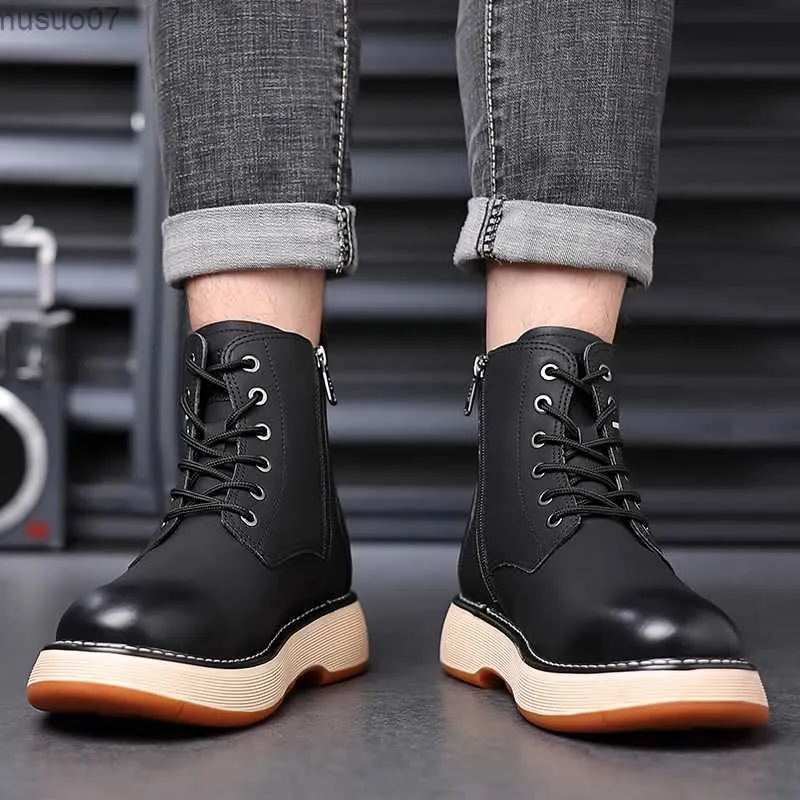 Boots 2023 Hot Sale Shoes for Men Casual Martin Boots Autumn Winter Mens Boots Lace-up Leather Solid Color Male Ankle Boots