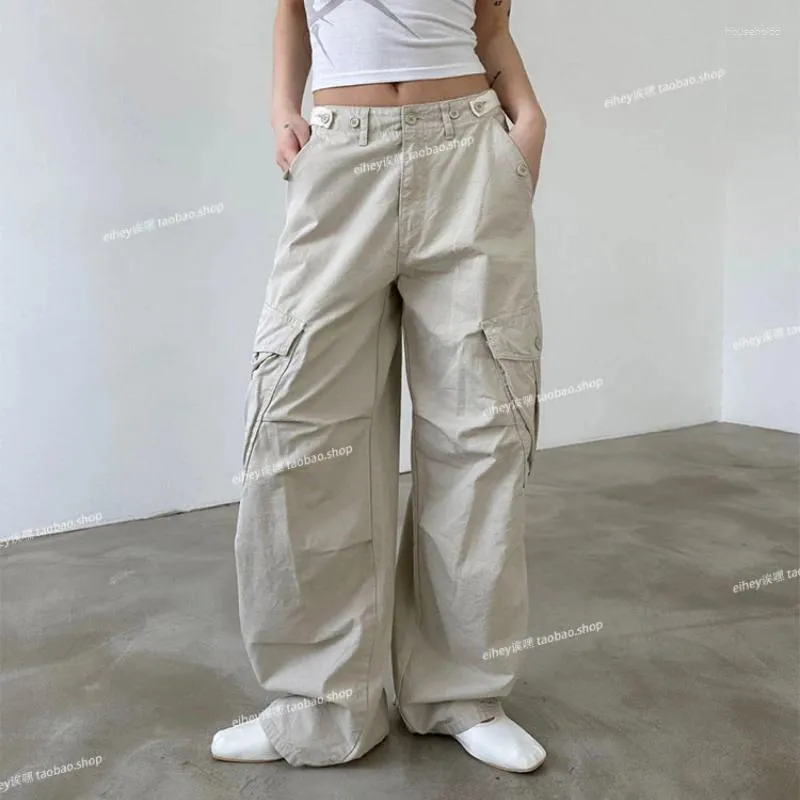 Pantalon femme Vintage multi-poches ample décontracté Cargo femmes 2024 été haute rue mode tout assorti couleur unie jambe large