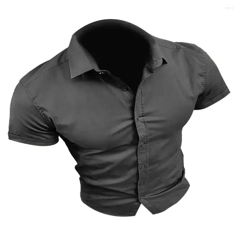 Camicie casual da uomo Camicia con risvolto da uomo Traspirante Slim Fit Estate con colletto rovesciato Design monopetto Tinta unita morbido per formale