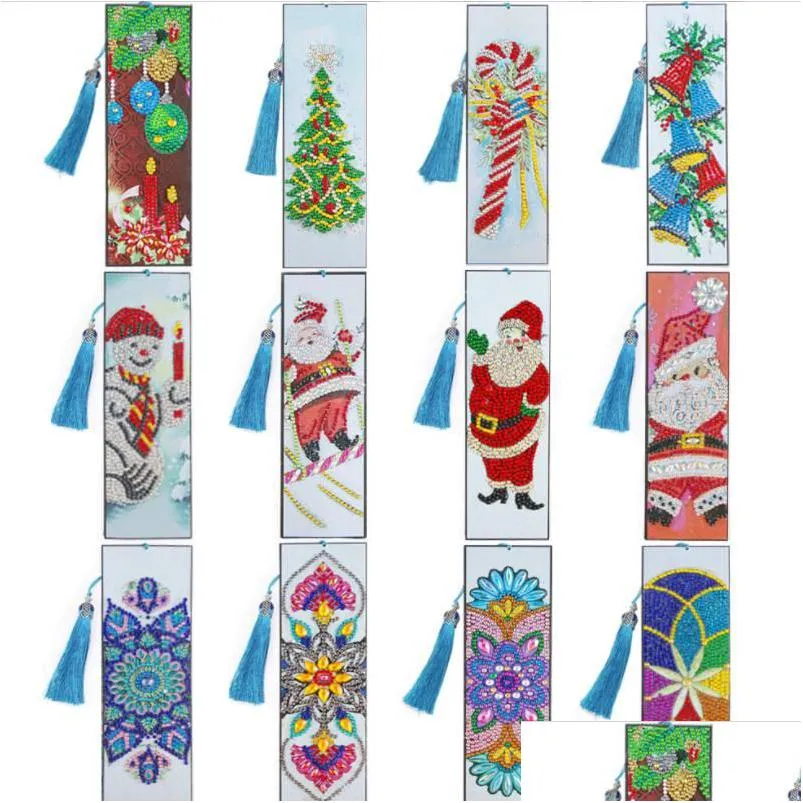 Festa favor diamante pintura diy bookmark festa favor 5d cristal arte artesanato marcadores com ferramenta de borla strass padrão de natal le dhp8s