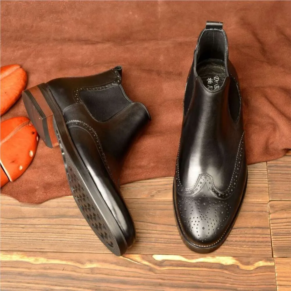 ファッション本革の男性の足首の足首のスリップフォーマルな靴のための黒い茶色のドレスポイントなブーツの男性