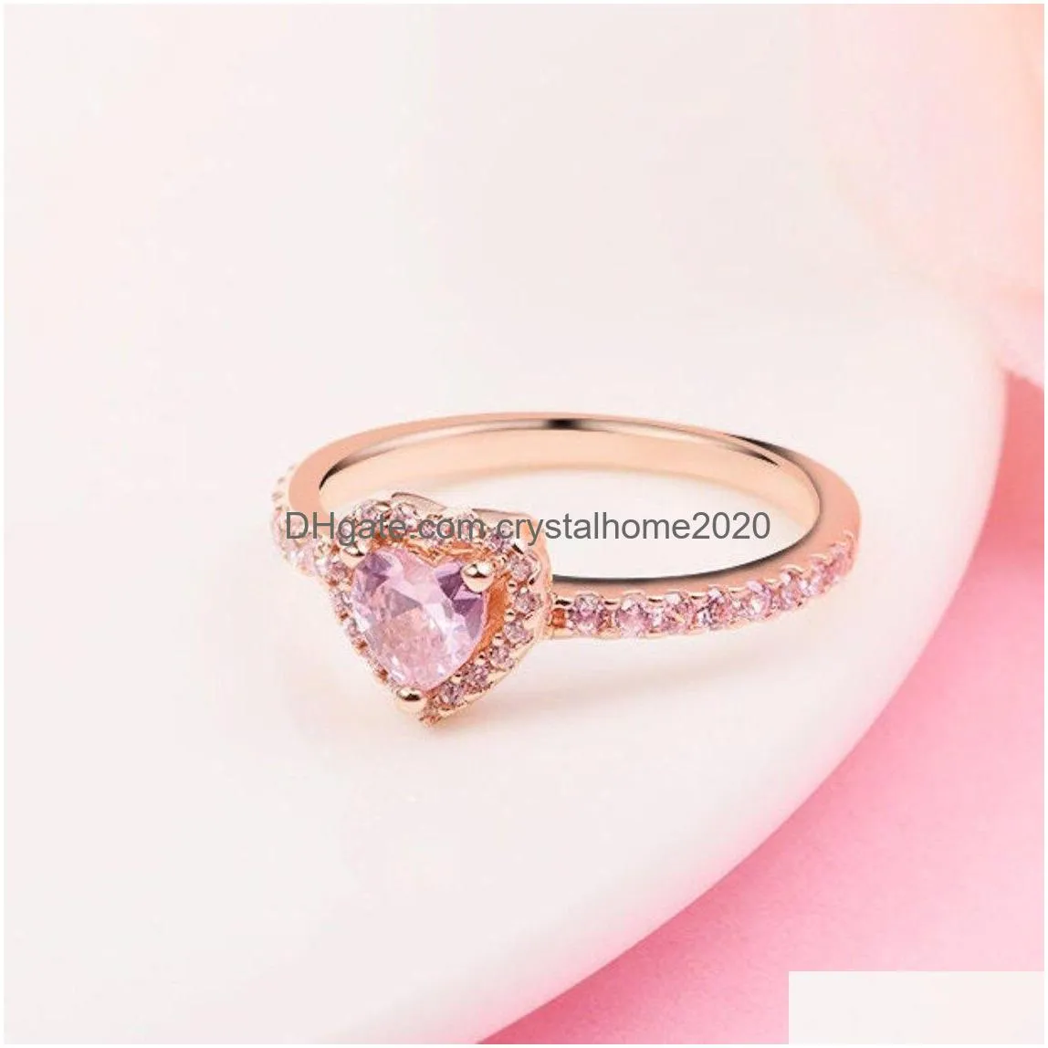 Bandringen Roséverguld Fonkelend Roze Verhoogd Hart Fit Sieraden Verloving Bruiloft Liefhebbers Modering Voor Drop Delivery Jewelr Dh73V