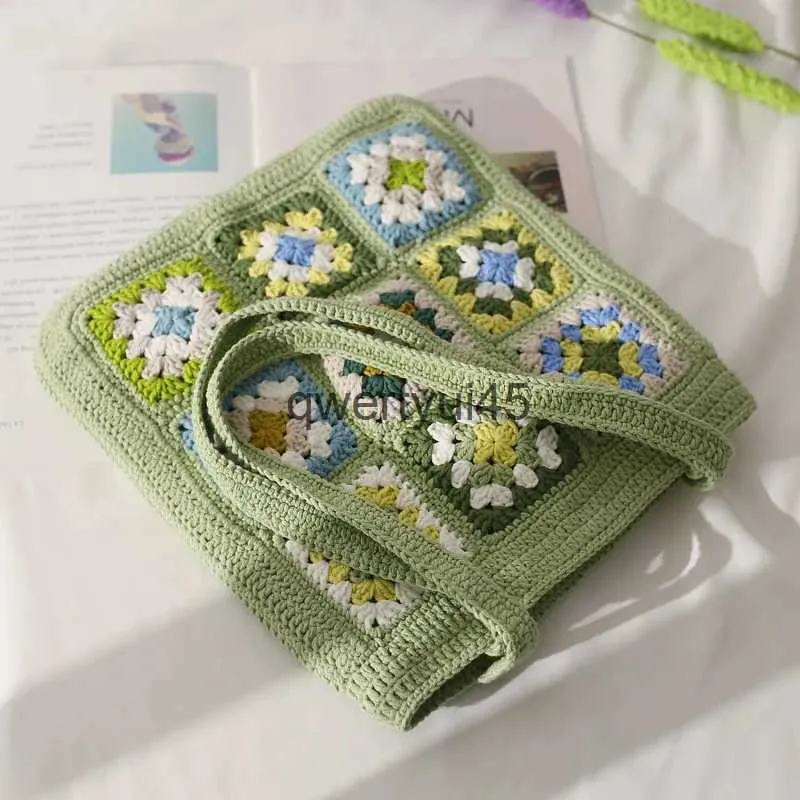 Shoulder Bags casual granny square crocet tote bag boemian knied women soulder bags andmade woven flower large capacity sopper pursesH2421