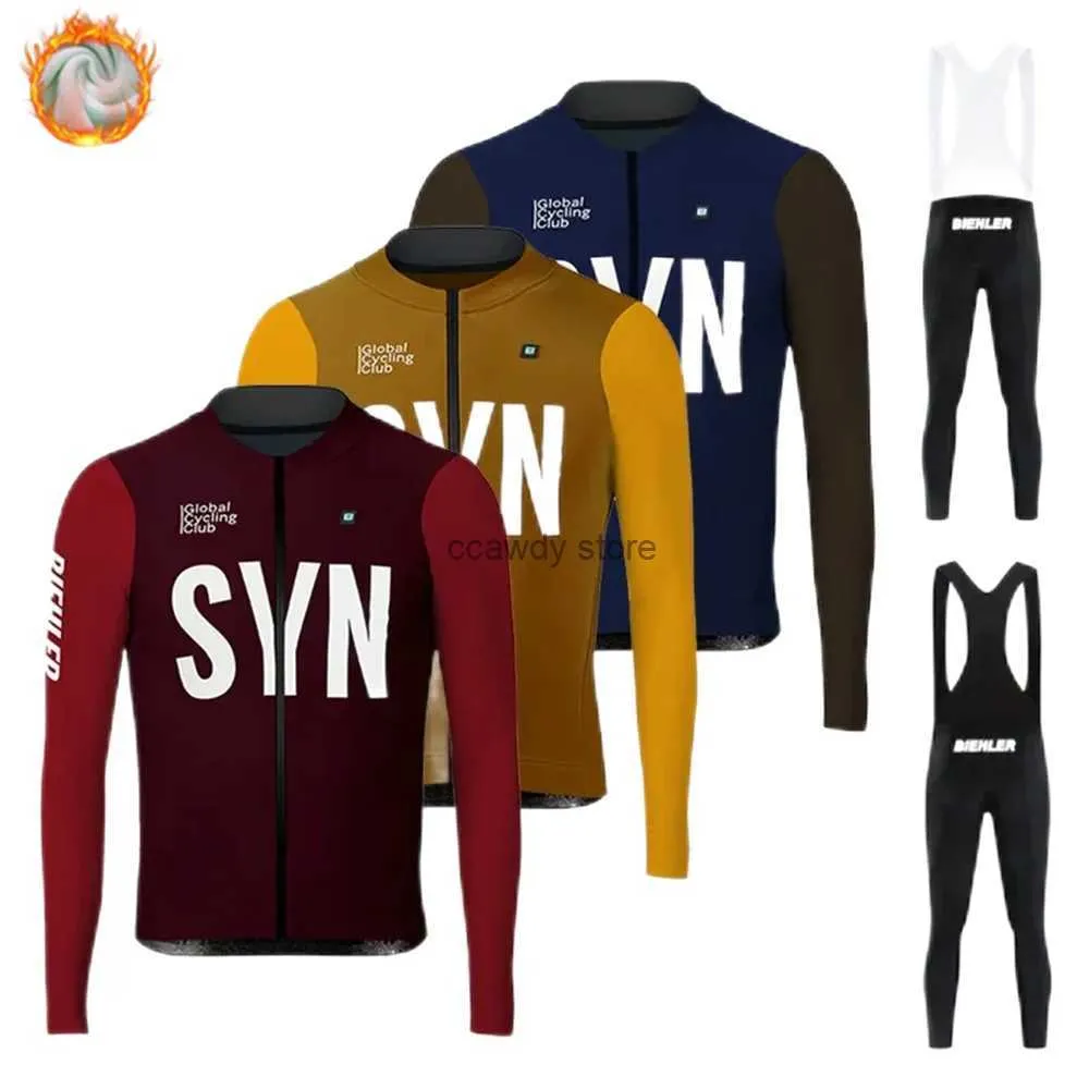 Men's Tracksuits BIEHR Long Seve 2024 Winter Warm Fece Cycling Jersey Set Ropa Ciclismo SYN Men Bicyc Clothing Jerseys Road Bike UniformH2421