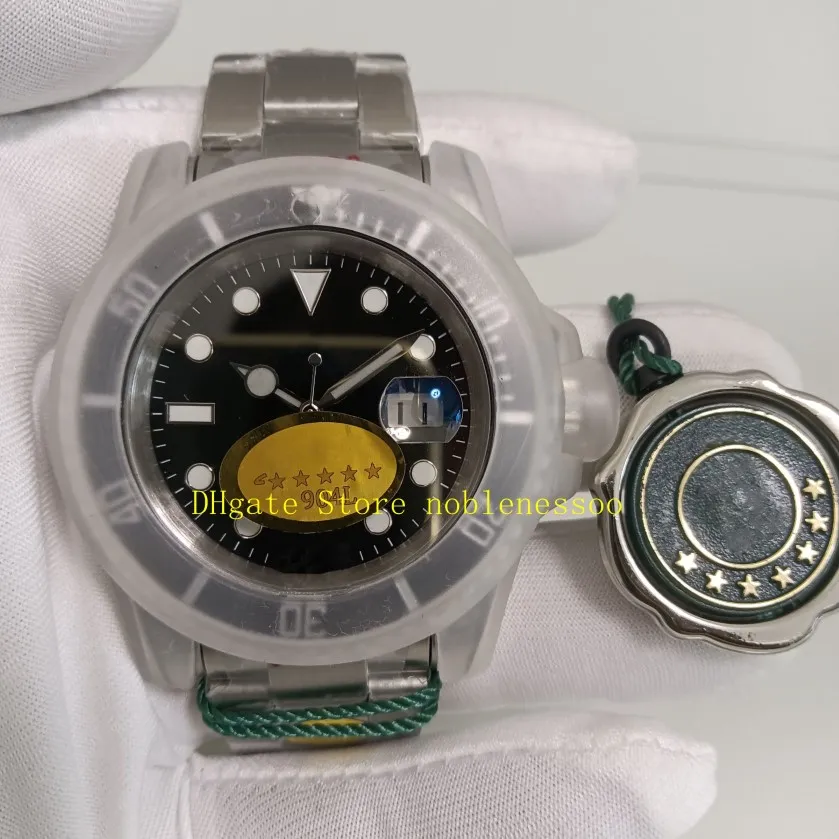 Relógio masculino de aço 904l, 8 estilos, real po, 40mm, mostrador preto, moldura de cerâmica, verde, azul, amarelo, pulseira de ouro, 5 estrelas, mergulho mecânico 2917