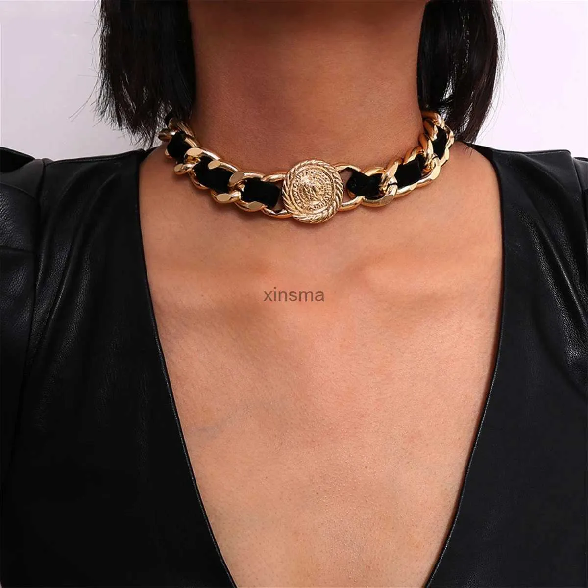 Chokers Exagerado Hip Hop Twist Chain Colar Mulheres Collares Rock Velvet Avatar Cunhado Chunky Gargantilha Colar Steampunk Homens Atacado YQ240201