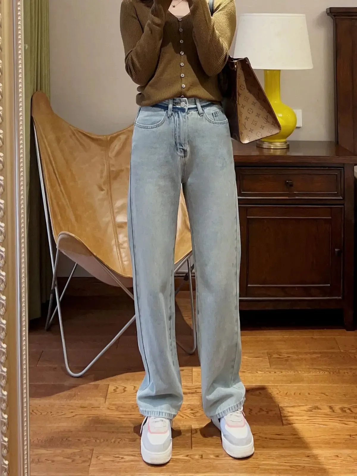 Широкие джинсы, женские летние 2023, осенние корейские универсальные брюки с высокой талией, тонкие светлые брюки в пол, 240124