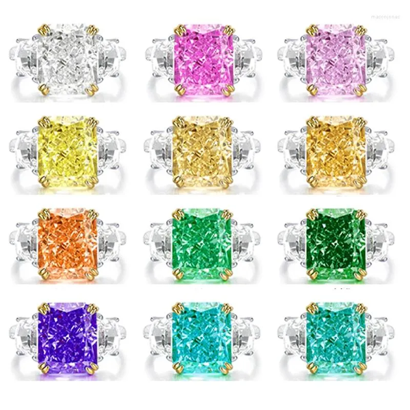 Anéis de cluster 8/10mm flor corte alto carbono diamante anel de açúcar para mulheres s925 prata esterlina luxo jóias europeias e americanas