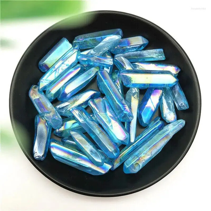 Decorative Figurines 50g Electroplated Light Blue Titanium Aura Lemurian Seed Quartz Crystal Point Stones Specimen Natural And Minerals