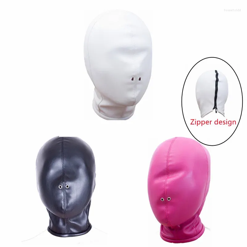 Party Supplies Fetish Full Face Mask Hood PU Leather Cosplay Head For Adult Halloween Role Play Sexy Costume Accessories