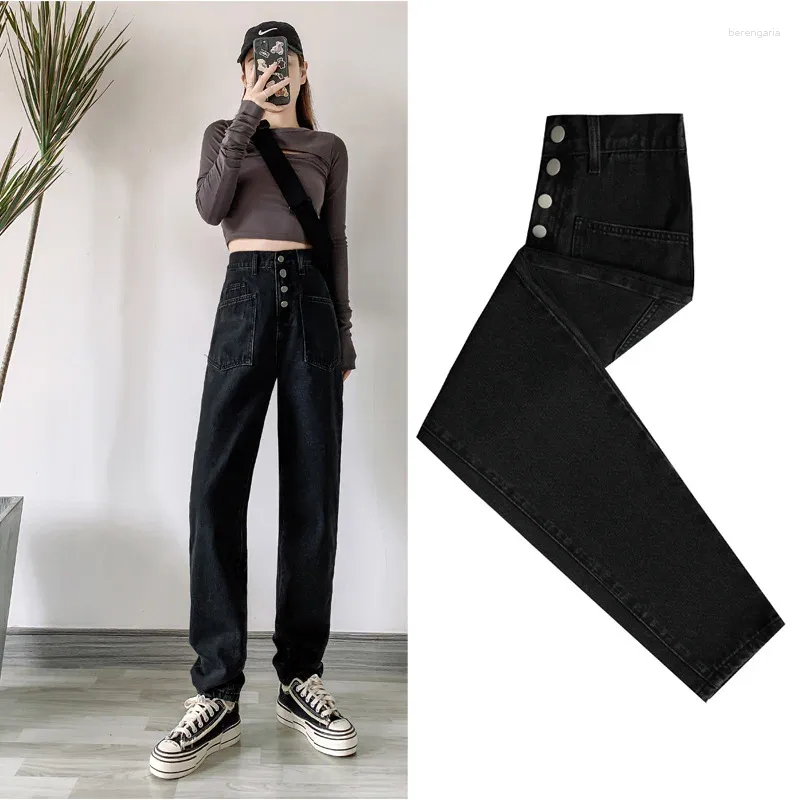 Women's Jeans Y2K Black Pant Denim Trousers Pants High Waist Women Mom Korean Fashion Cute Harem Streetwear Slim