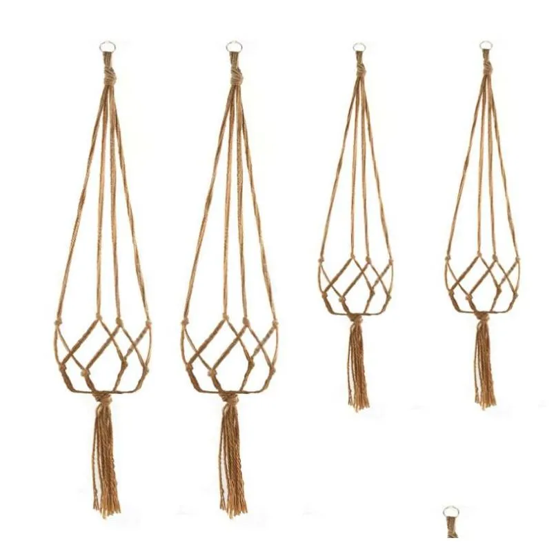 Planters & Pots Plant Hanger Jute Rope Flower Pot Handmade Knitting Holder Hanging Basket With Hook For Indoor Outdoor Home Garden Bal Dhdok