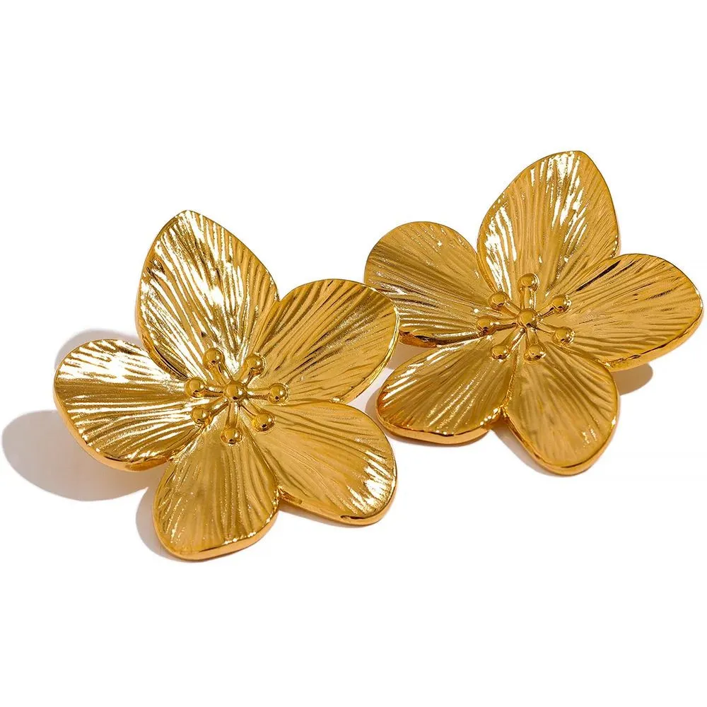 Brincos de flor de ouro amarelo vintage 14k sem manchas para mulheres joias individuais elegantes da moda