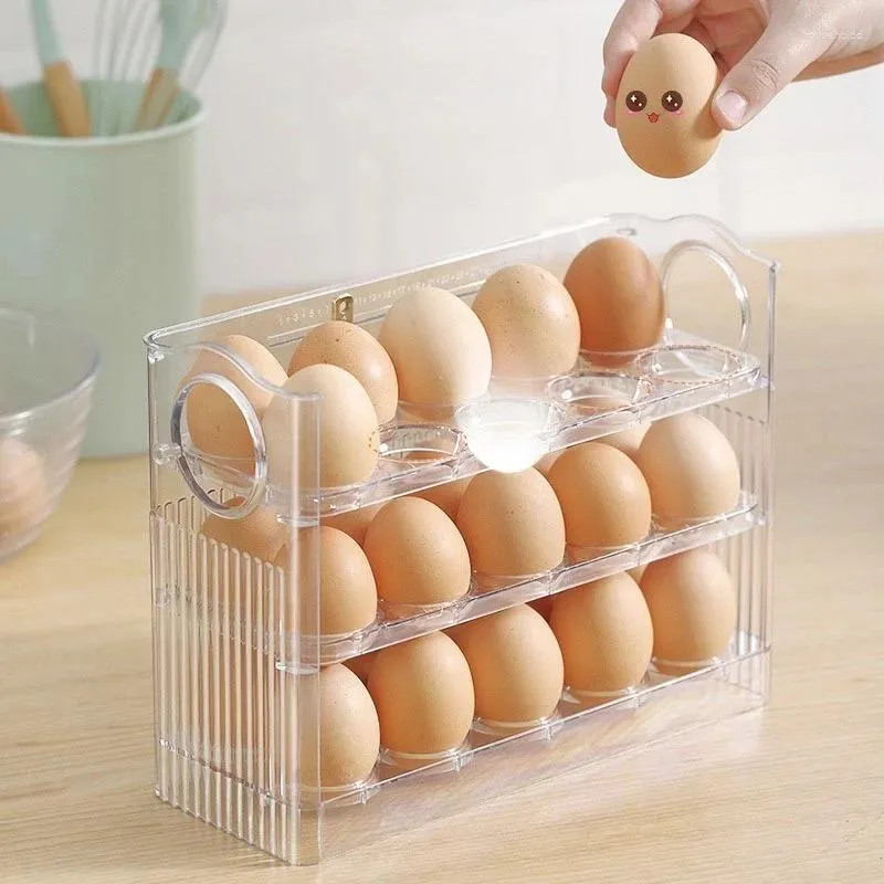 Kök förvaringslådor Flip-typ Egg Box Kylskåpsorganisatör Matbehållare 3layer Egg Fresh-Keeping Case Holder