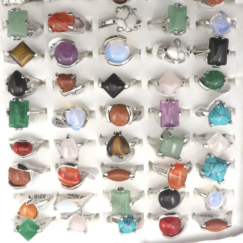 thumbnail image 2 of Wholesale Lot 30 Mixed Natural Stone Rings – Silver Tone Metal Alloy – Sizes 16-20mm 2 of 2