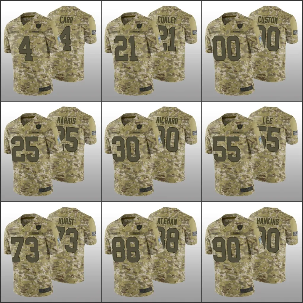 Las Vegas''Raiders''Men 4 Derek Carr 25 Erik Harris 30 Jalen Richard Personnalisé Femmes Jeunes Salut au Service Camo Jersey