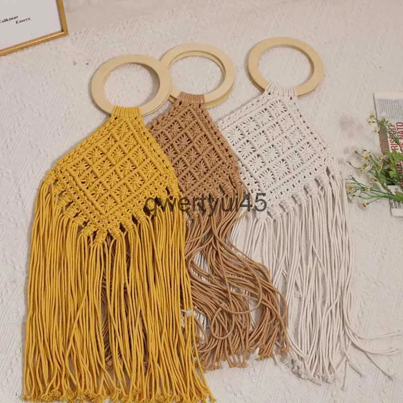 Shoulder Bags Wooden portable coon tread woven new etnic style long tassel grass seaside vacation beac bagH2421