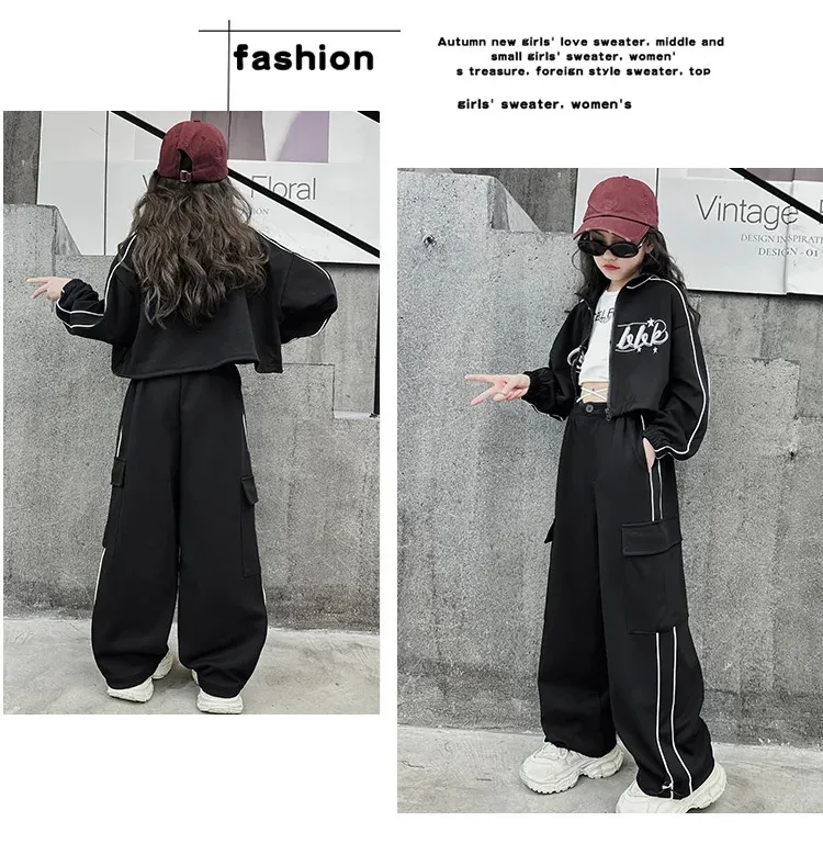 Ensemble Fille - Sweat Zippé et Pantalon Sweat Capuche et Bas de Jogging Vêtements Mode Ados Filles Plaine Top Bottoms Jogging Costume Sweats Survêtement Jeans pour 3-15 Ans
