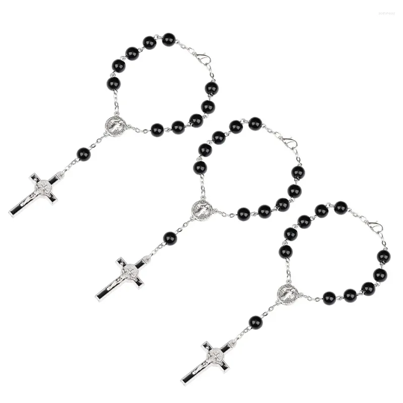 Braccialetti con ciondoli Bracciale con perline rotonde da 3 pezzi Bracciale con Gesù Amuleto Regalo di Natale perfetto