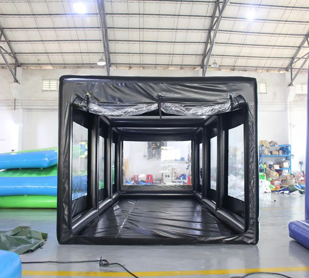 10x5x3.5mh (33x16.5x11.5ft) 도매 고품질 PVC 팽창 식 블랙 스프레이 페인트 부스 텐트 자동차 관리 및 청소 모바일 상점 커버 카본 필터