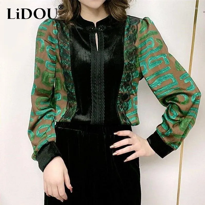 Kvinnors blusar toppar kvinnor våren hösten rufsade långärmad tröjor trycker blommig kontor koreansk stil elegant mode ity ity