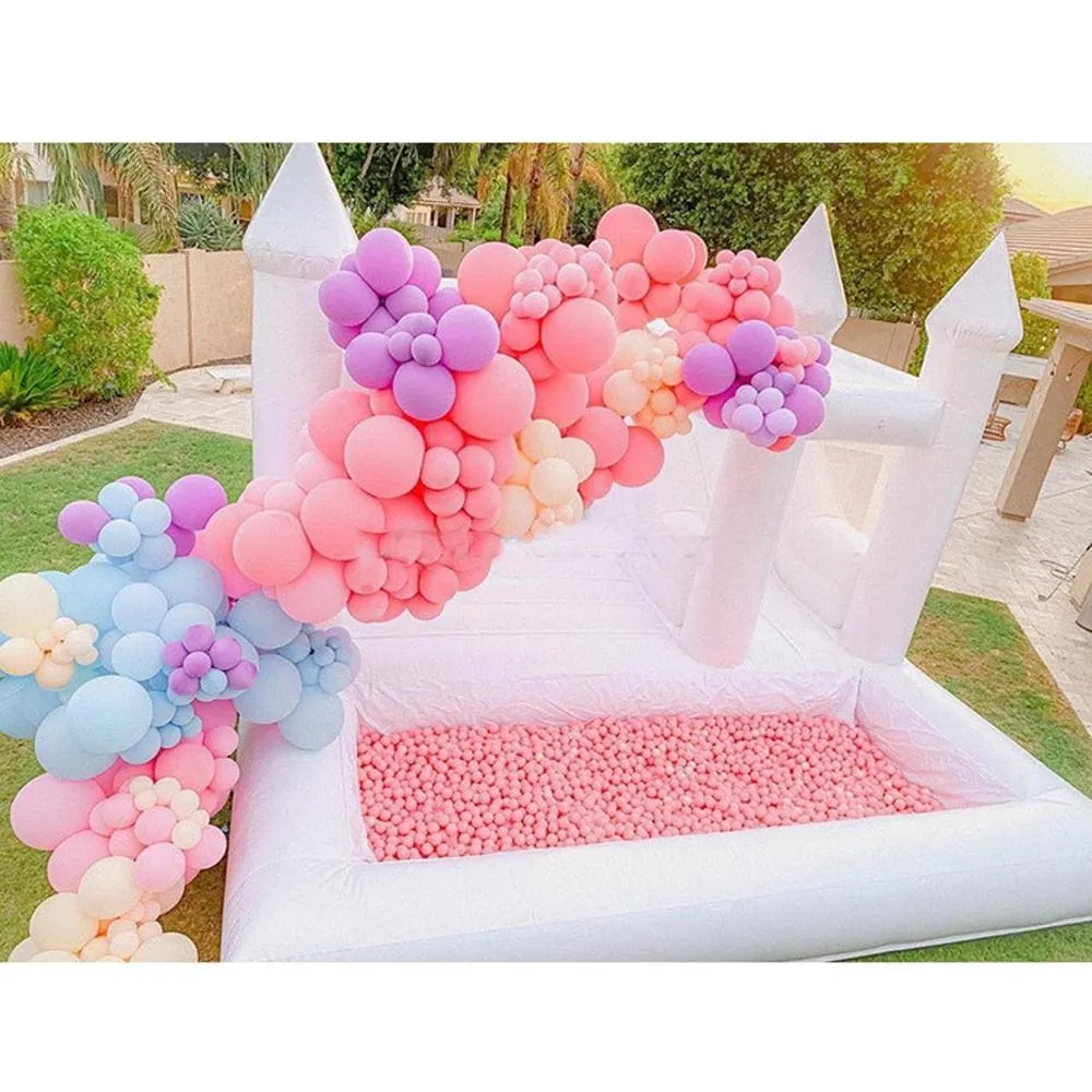 wholesale Château gonflable de mariage gonflable en PVC avec toboggan et fosse à balles, lit de saut, château gonflable, videur rose, maison moonwalk pour jouets amusants