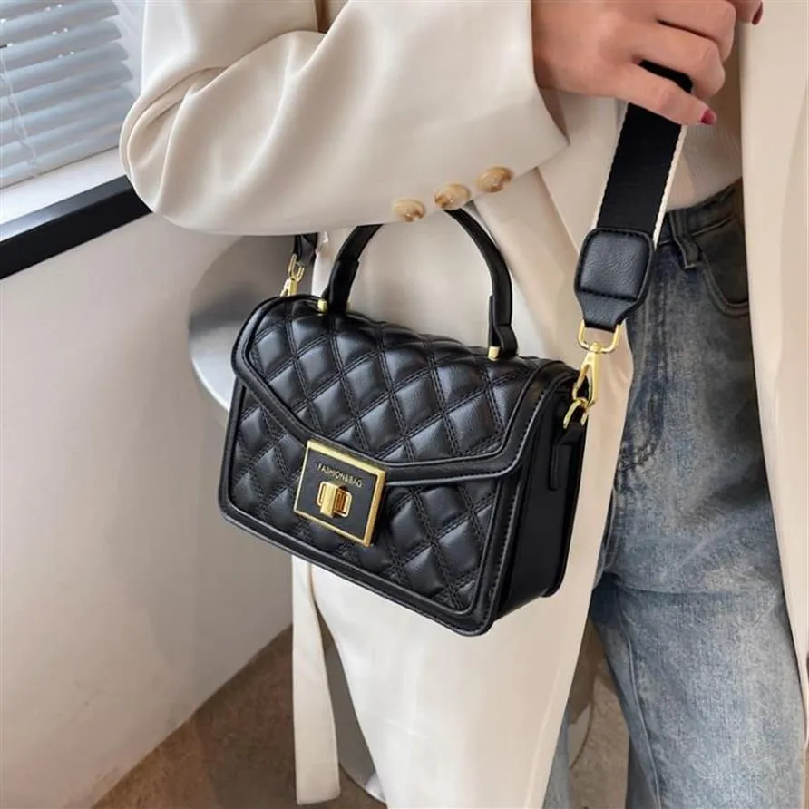 Wide Shoulder Strap Handbags Fashion Rhombus Bag Diagonal Portable Small Square Totes348G