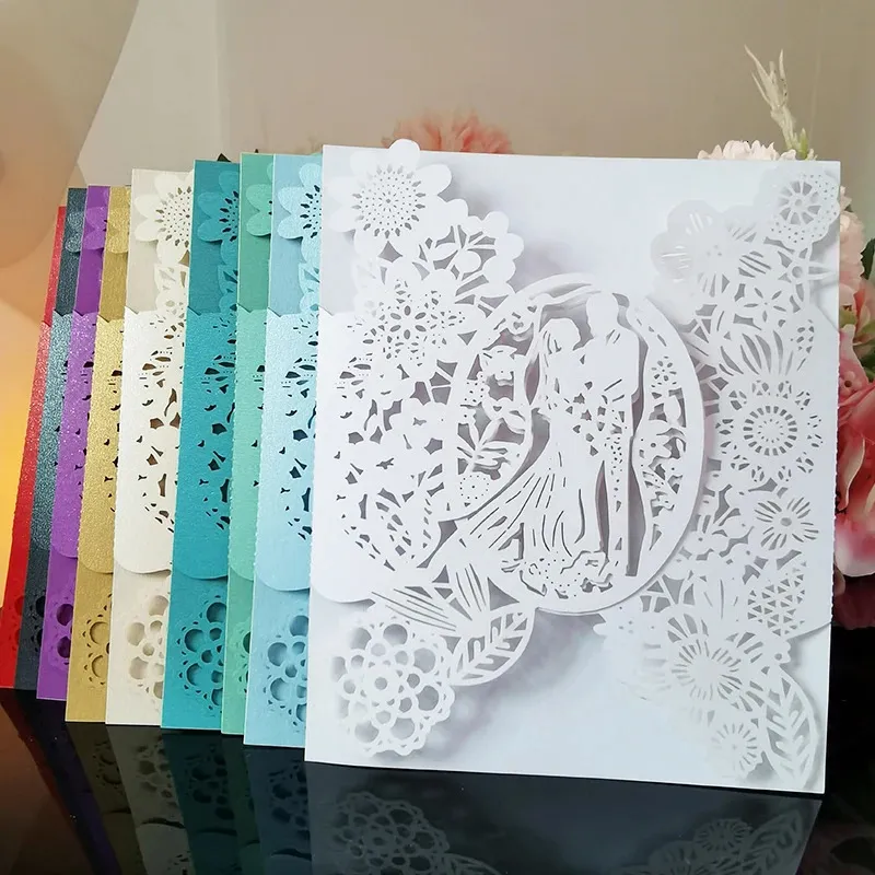 Carte d'invitation de Mariage, 50 pièces, fleurs de poche pour le marié et la mariée, fournitures de décoration pour fête de Mariage, 240118