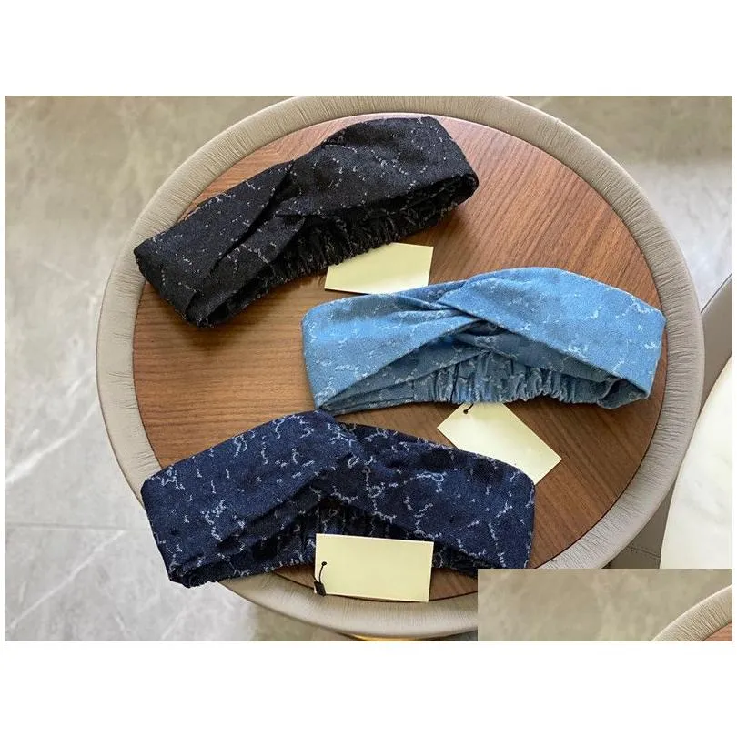 Bandanas Designer DeNim Headbands Bands for Women Fashion Ladies Fl Letter Party Outdoor Sports Yoga Head Head Access DH3SU