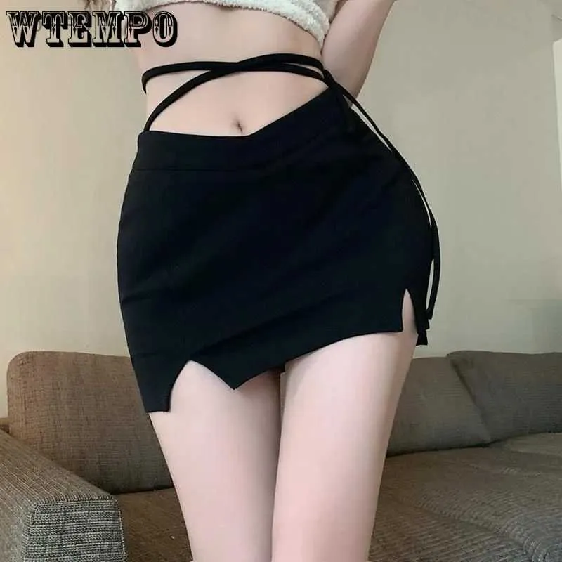 Skirts WTEMPO Black Skirt Vintage Short Skirt Women Summer Sexy High Waist Chic Split Wrap Hip A-line Miniskirt Y2k Streetwear Skirt YQ240201