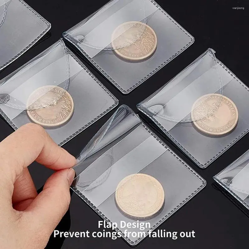 Storage Bags Transparent Coin Sleeve 50pcs Waterproof Pvc Souvenir Bag With Semi-circle Flap Dustproof Collection Medal Jewelry