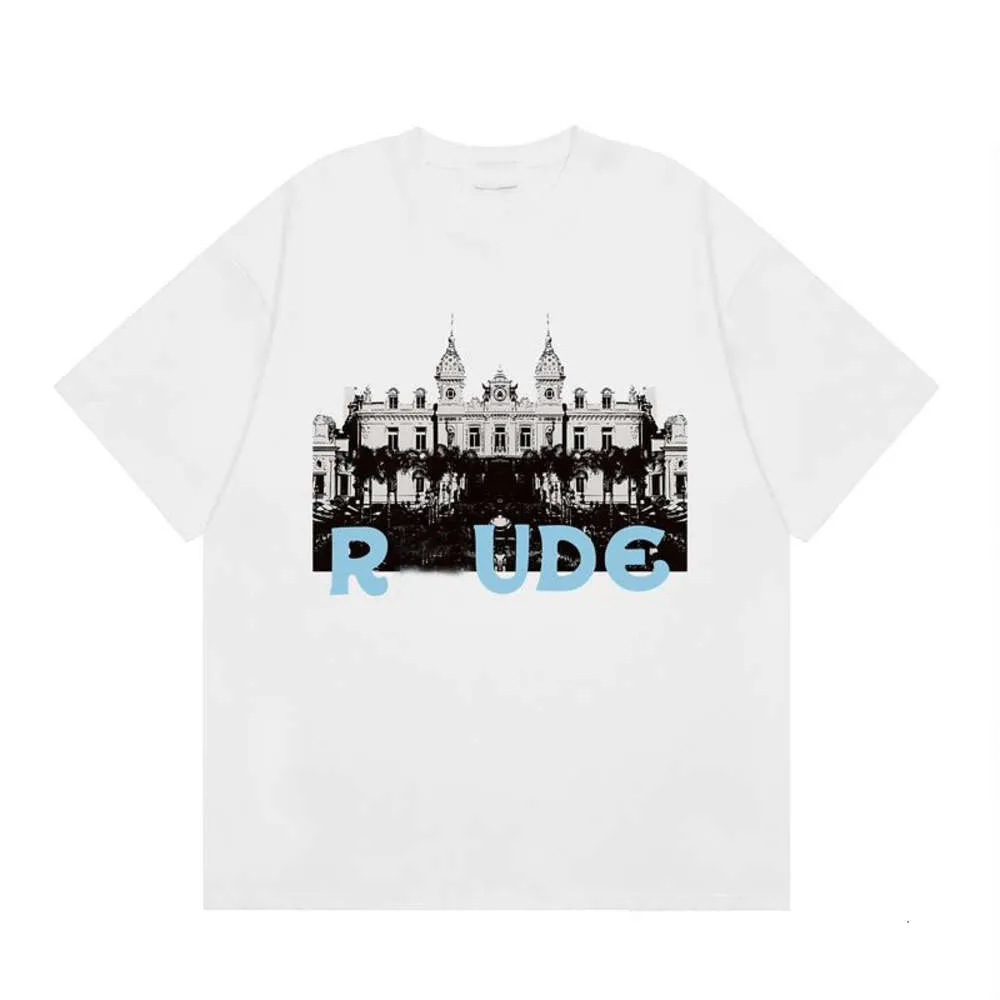 Designer de moda casual roxo clássico Rhodes Casino HD Castle Imprimir solto camiseta de algodão duplo, mangas curtas masculinas e femininas