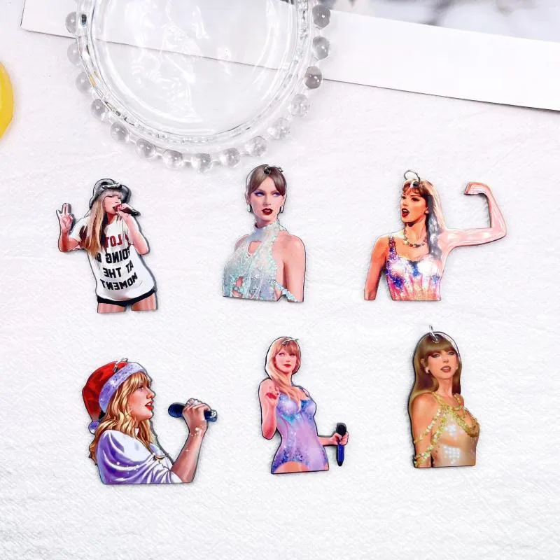 Charms 12pcs Acrylic Double-sided Printing Fashion Star Pendant Taylor Series Necklace Keychain Earrings Accessories