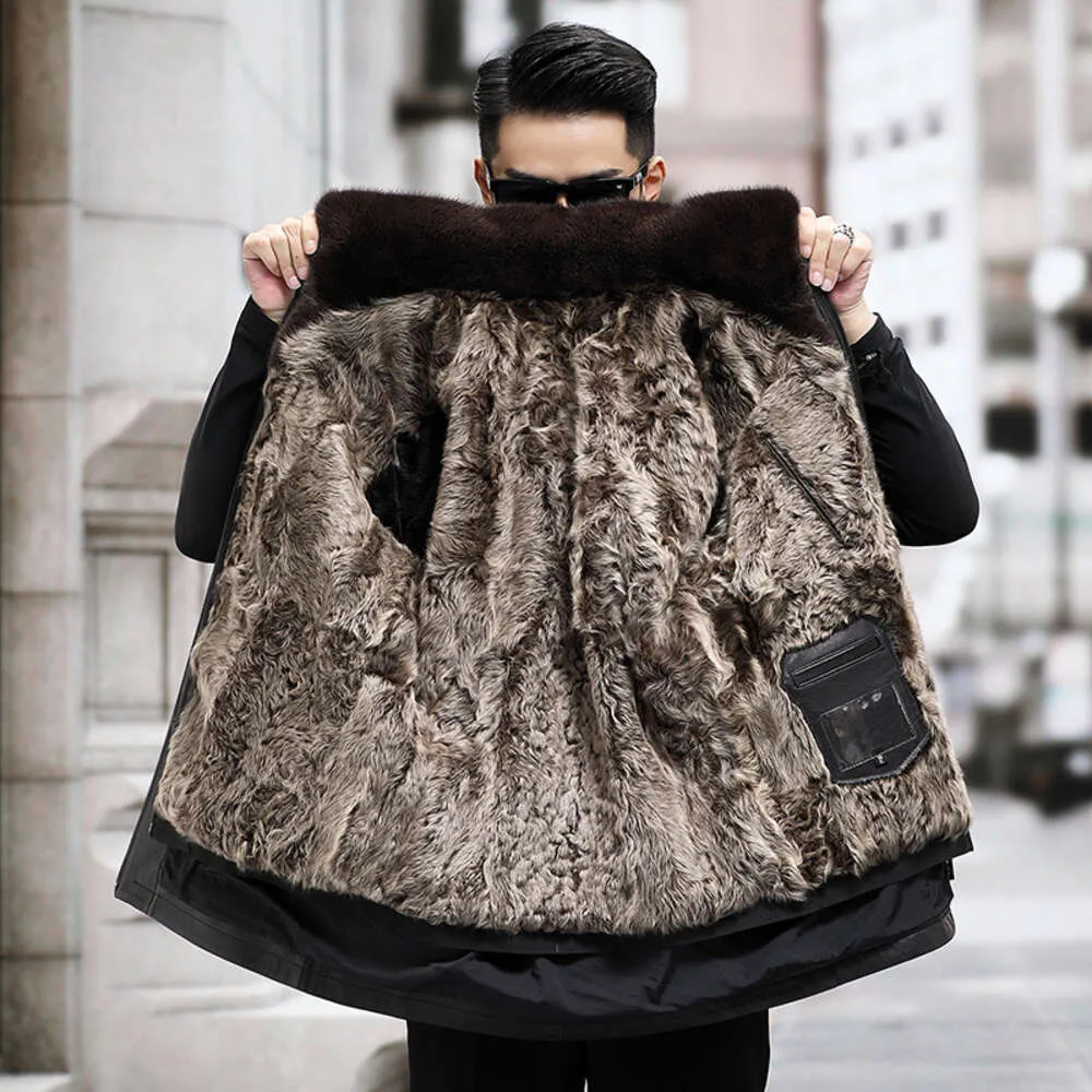 Haining Leather Jacket Mens Medium Length Designer Winter Outfit Thickened Collar Cowhide Wool Inner Lining Genuine JNBI