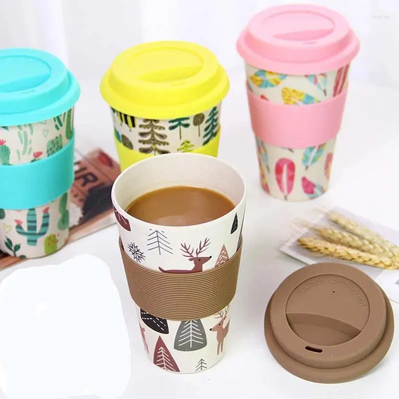 Tassen 400 ml umweltfreundliche Bambusfaser-Kaffeetasse Reise mit Deckel tragbare Bier-Teetassen Milchbecher für Weihnachtsgeschenke