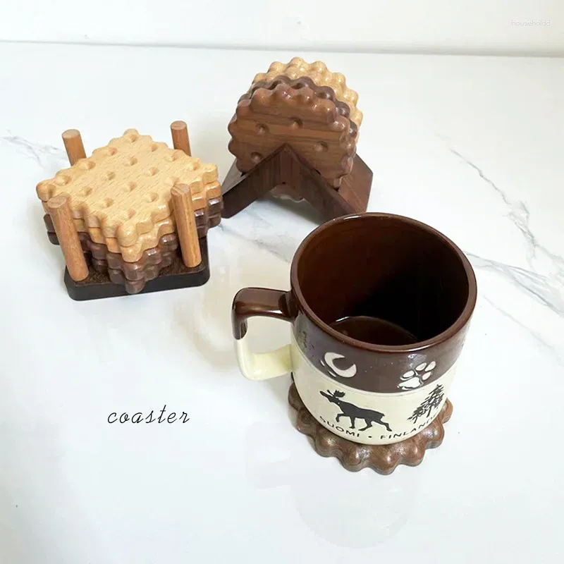 Table Mats Biscuit Shape Pad Wooden Insulation Placemat Cup Bowl Mat Home Decor Durable Cookies Pattern Coaster Kitchen Tool
