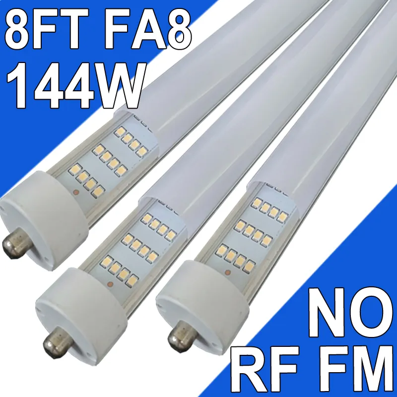 Bombillas LED de 8 pies, luz LED para tienda de un solo pin, luces de tubo LED de 8 pies en forma de V, bombilla LED T8 T12 FA8, 90 W 10000 LM, cubierta lechosa, reemplazo de tubo fluorescente usastock
