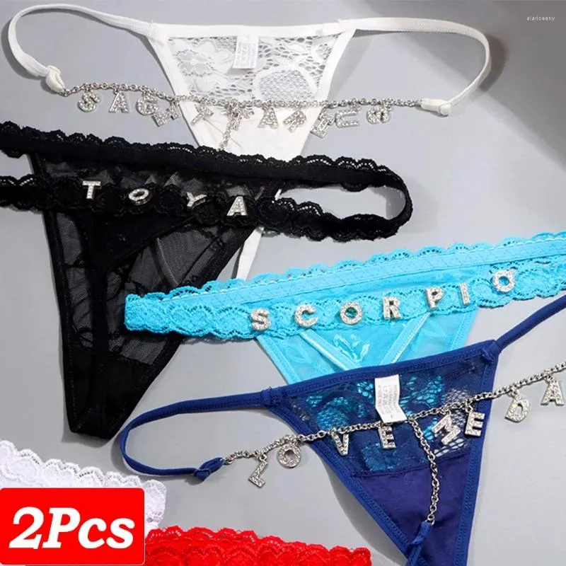 Kobiety majtki 2PCS Niestandardowe stringi Seksowne kobiety Przezroczysty łańcuch nadwozia G-string Spersonalizowany bielizny biżuteria bielizna bikini prezent