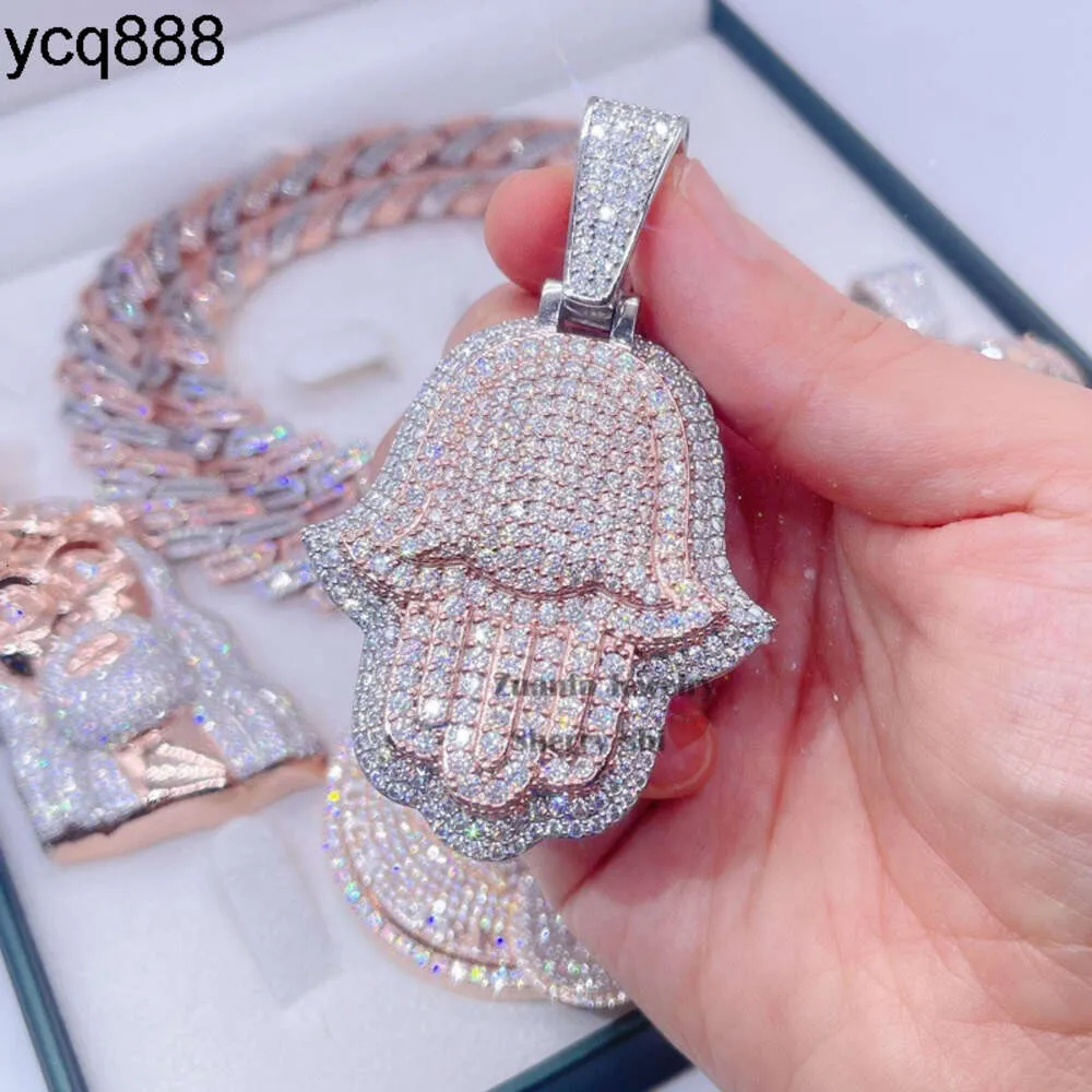 Zuanfa Jewelry 3,0 Roségold zweifarbiger Sterlingsilber Hip Hop Iced Out Moissanit Hamsa Anhänger