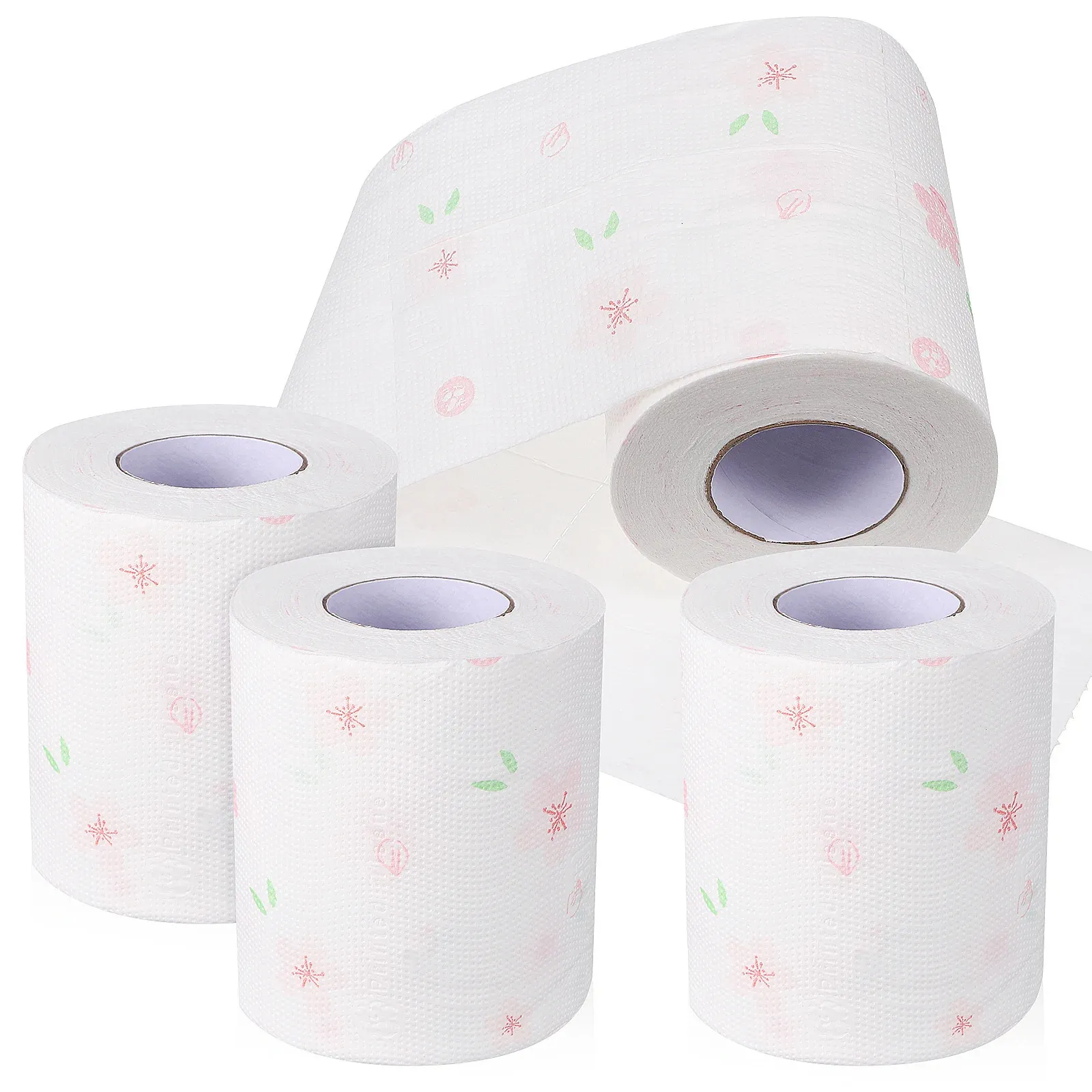 4 rullar toalettvävnad badrumsmaterial handduk Tryckt papper hushållsblommor servetter vävnader för 240127