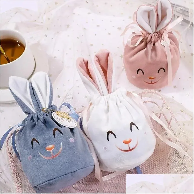 Cadeau Wrap Pâques DString Cadeaux Sacs Oreilles de dessin animé Veet Candy Sac Enfants Emballage Happy Party Décor Drop Livraison Maison Jardin Festif Sup Otvxf