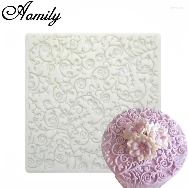 Moldes de cozimento Aomily Lace Flores Textura Silicone Tapete Quadrado Pad DIY Bolo Fondant Decoração Molde Bakeware Molde Ferramentas de Cozinha