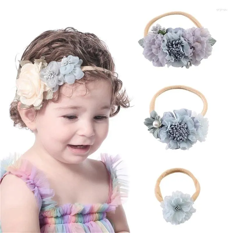 إكسسوارات الشعر Baby Girls Nylon Beadbands ناعمة للرضع زهرة الشعر أقواس لحفل حفل زفاف المنزل