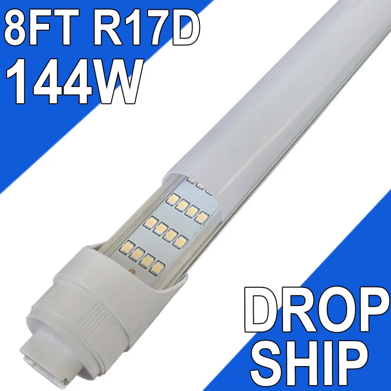 R17D 8Foot Led Light Tube 2 Pin 4 Rows Bulb ,144W Rotatable T8 T10 T12 to Replace 8FT LED Tube Light,Dual-Ended Power, 96" Milky Cover, AC85-277V usastock