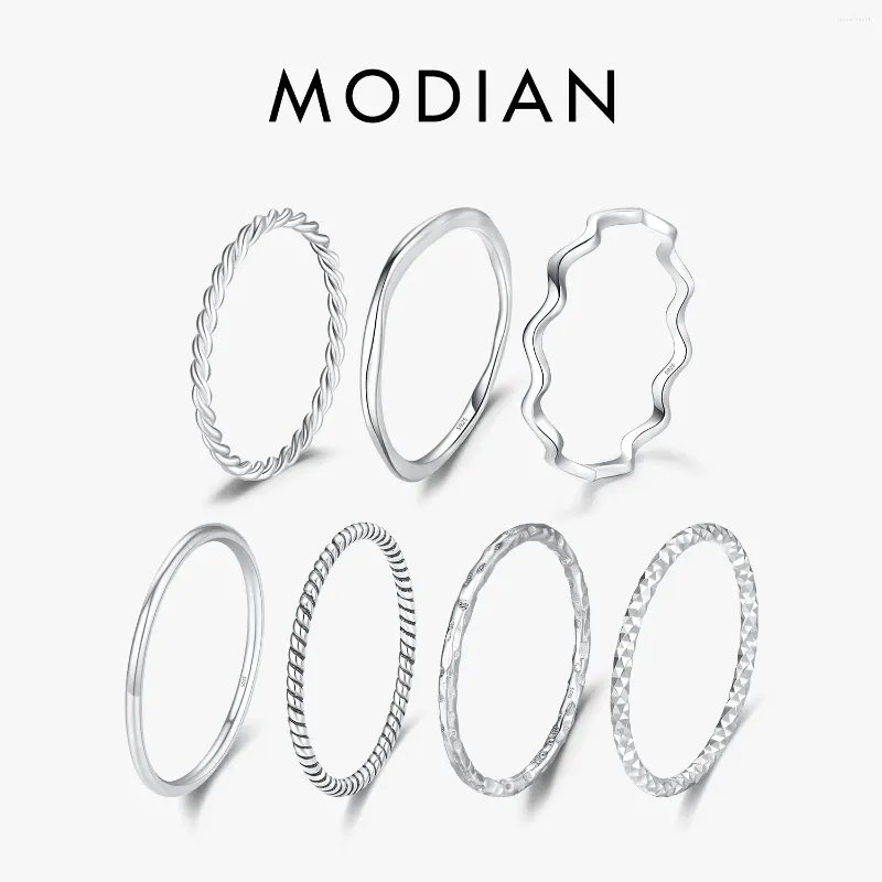 Cluster Rings Modian 925 Sterling Silver Simple Fashion Stackbar Ring Classic Wave Geometric Exducite Finger for Women Party SMEEXKE