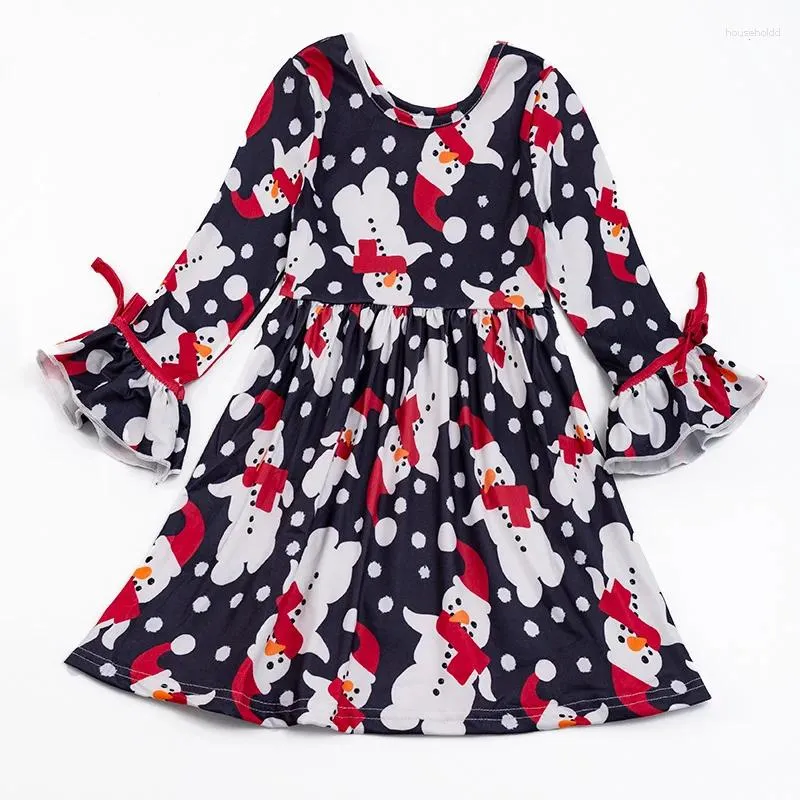 Meisjesjurken Girlymax Winter Kerst Baby Meisjes Sneeuwpop Stropdas Twirl Jurk Knielengte Kinderkleding